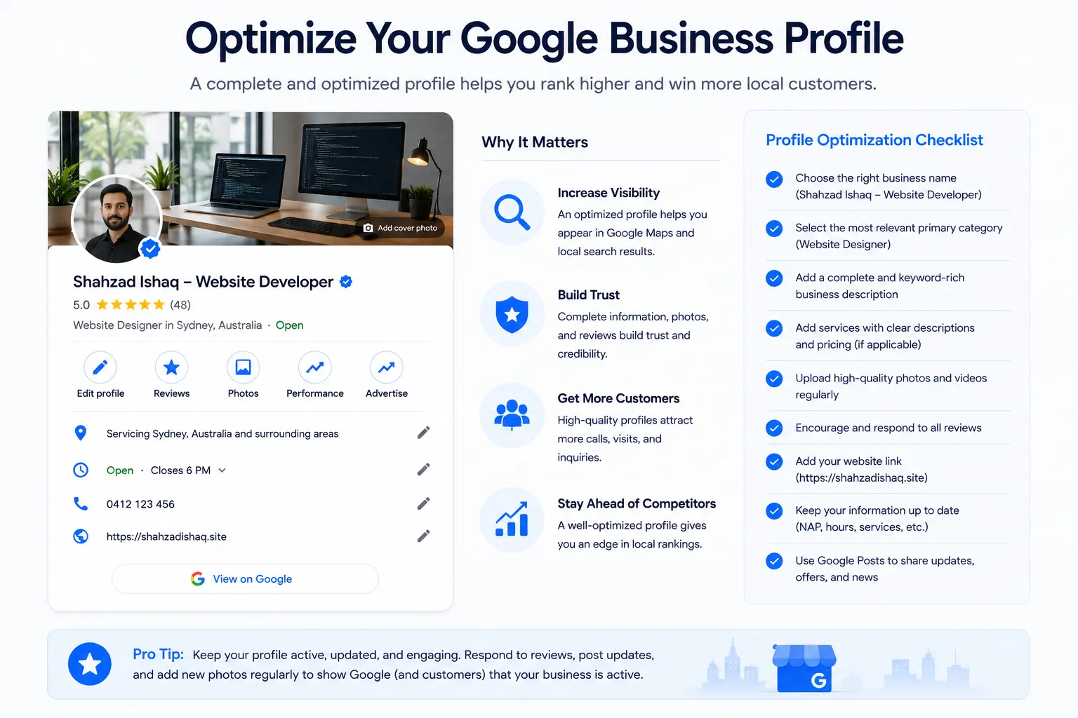 Google Business Profile optimization example for Shahzad Ishaq, website developer.