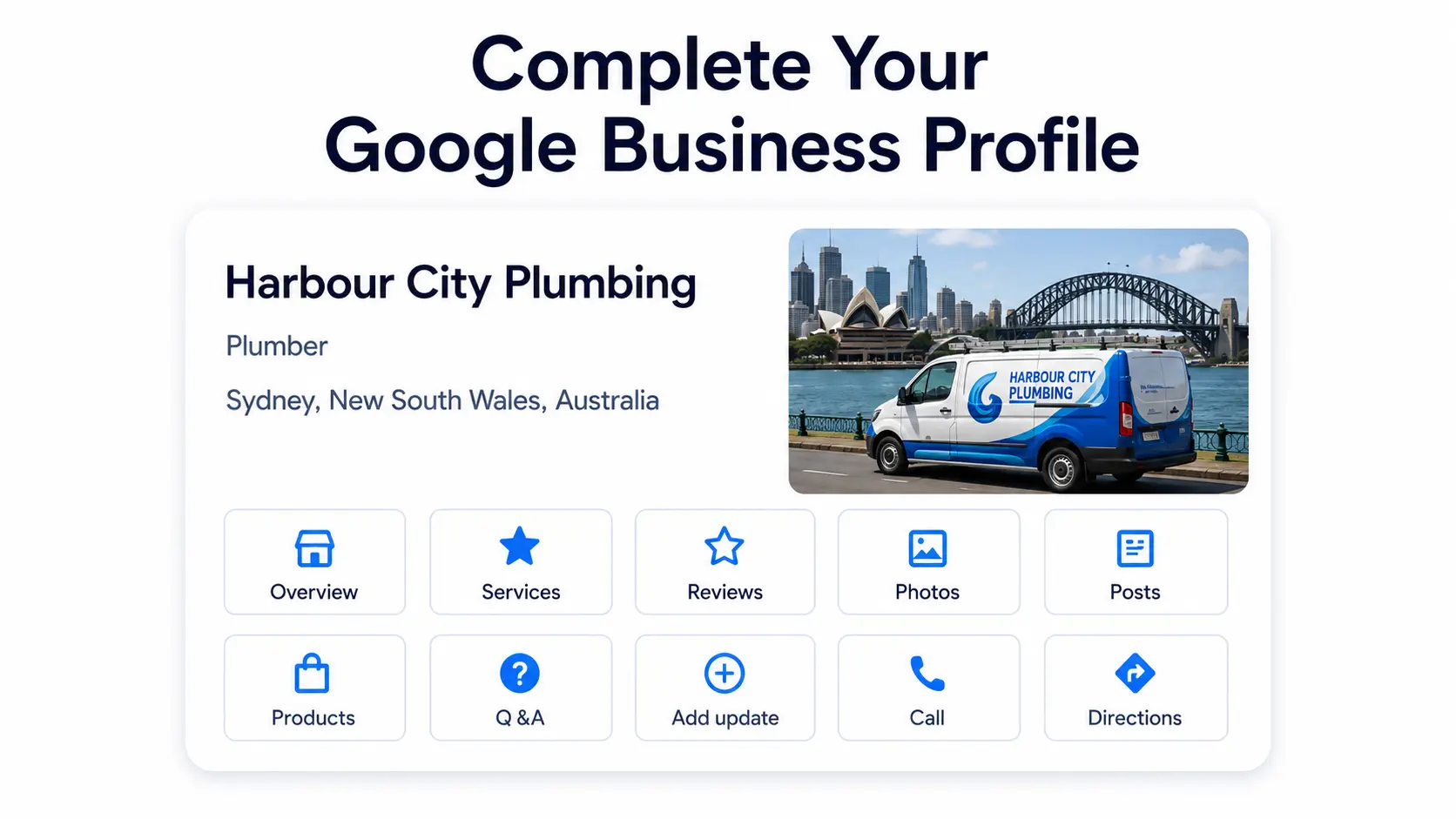 Complete Google Business Profile example for a Sydney plumbing business.