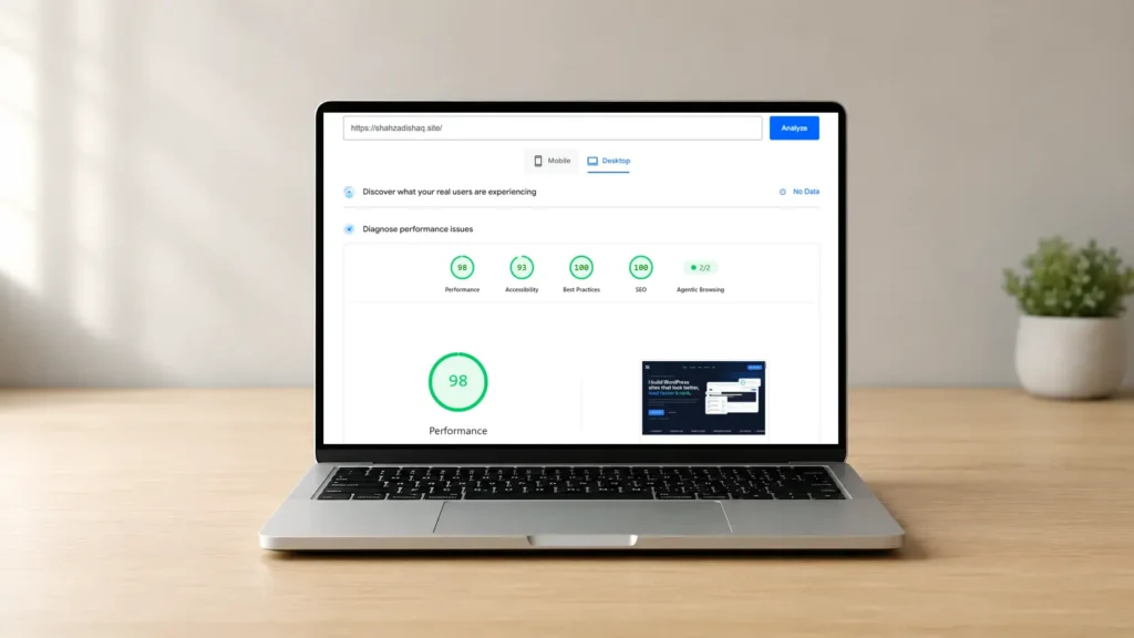 Page insight for shahzadihsaq showing best core web vital results