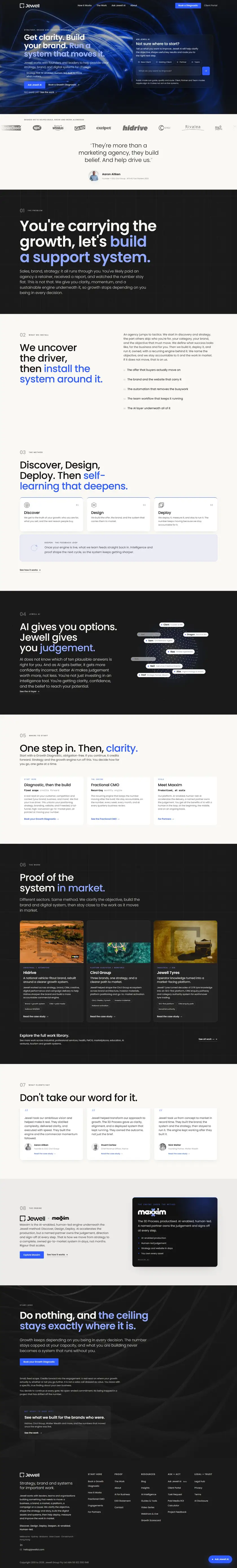 Jewell strategy and brand agency website full page on a laptop screen