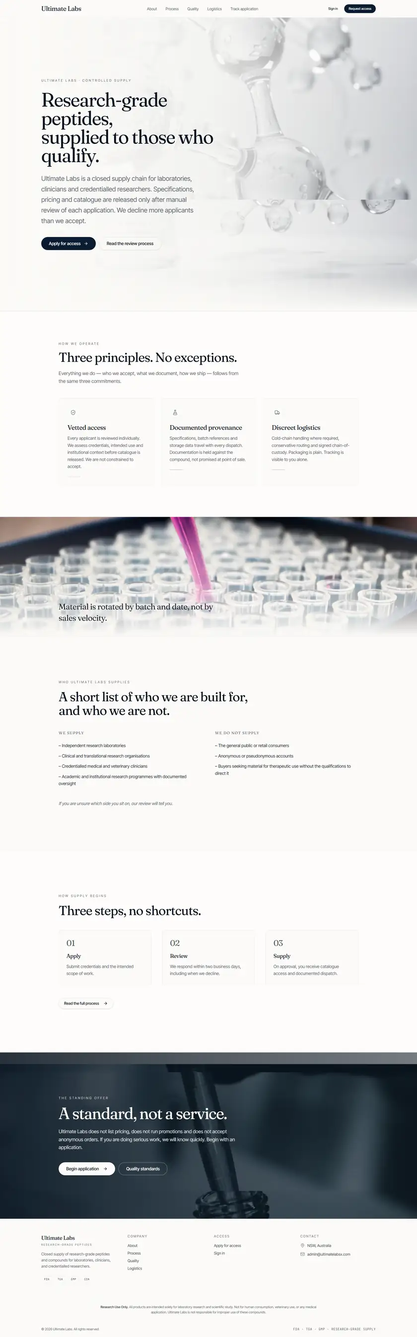 Ultimate Labs website full page shown on a laptop screen