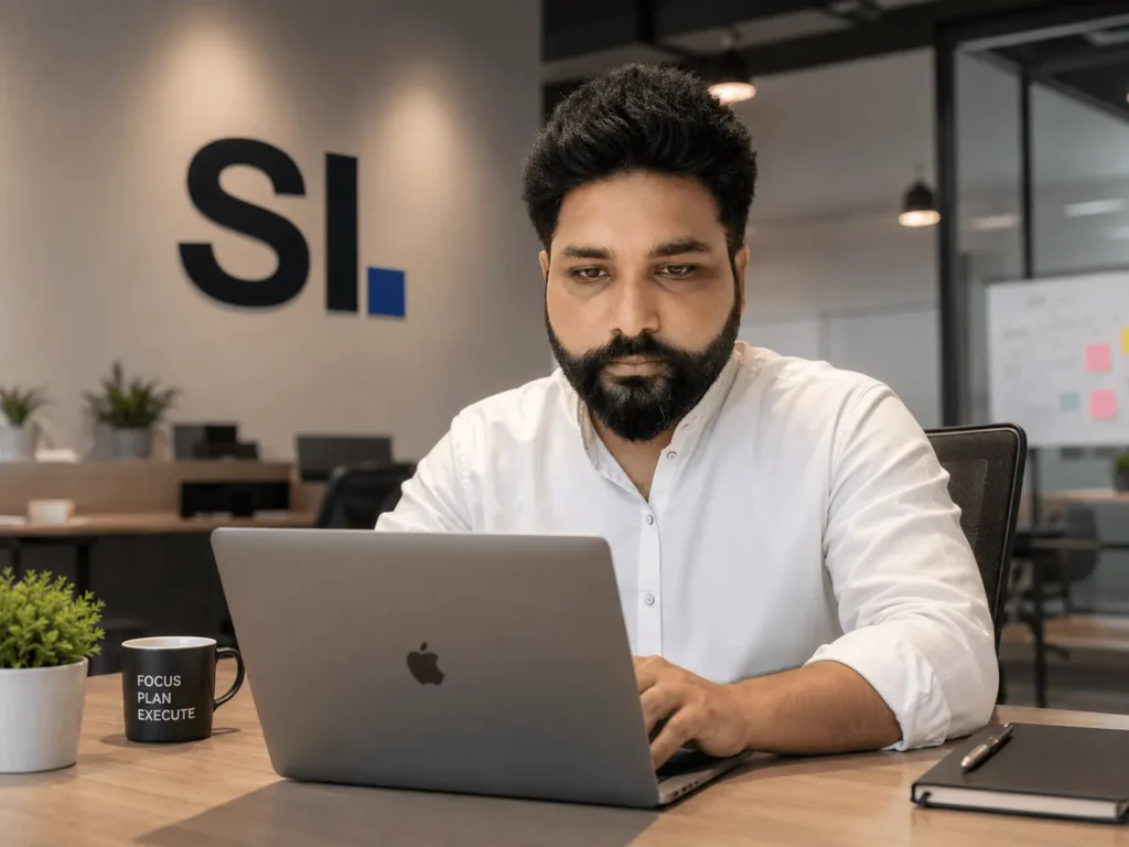 Shahzad Ishaq, WordPress website developer and SEO specialist, working on a client build