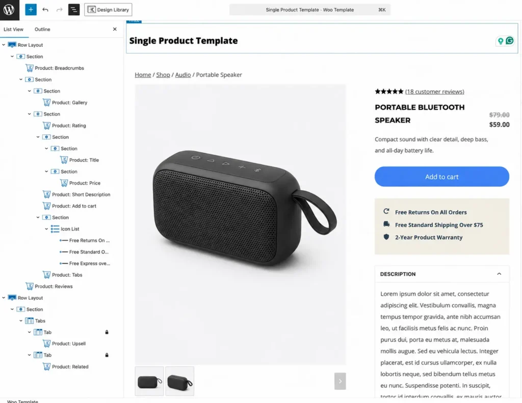 Kadence Shop Kit single product template editor