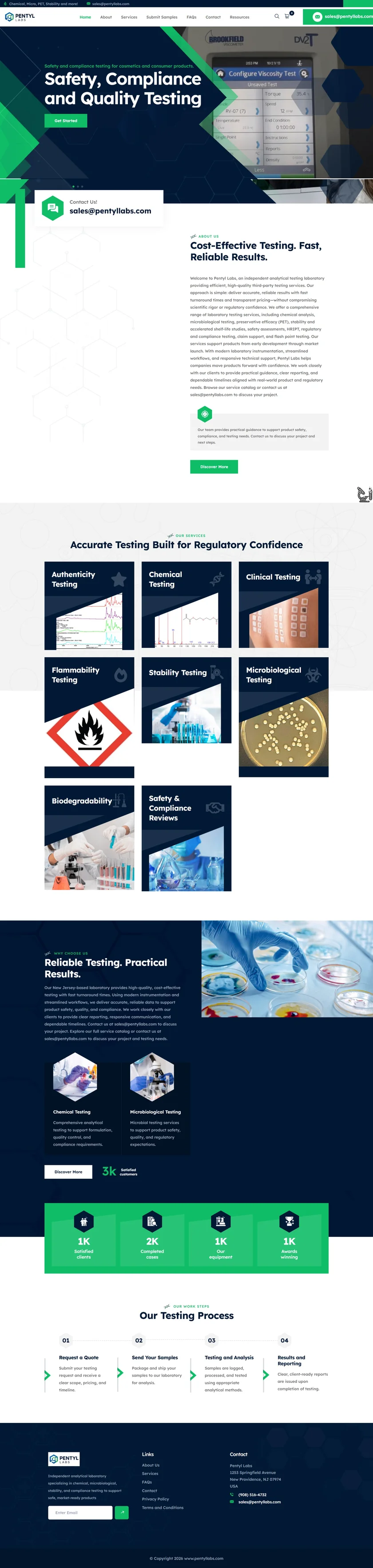Pentyl Labs website shown as a full-page screenshot